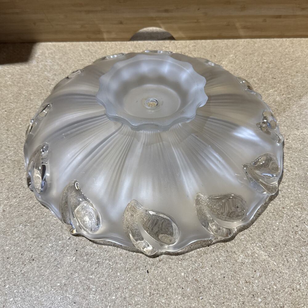 VTG Art Deco Satin & Clear Glass Ceiling Light Shade 13” – Leaf Scalloped Edge